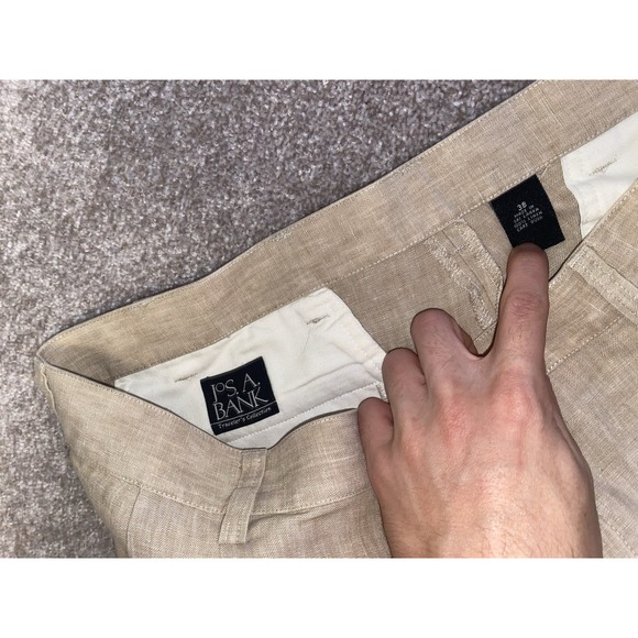 Jos A Bank Shorts Mens‎ 38 Beige 100% Linen Reserve Chino Lightweight Flat Front - Picture 2 of 8